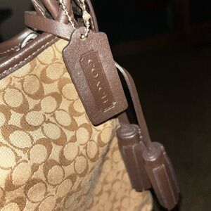Coach Tan and Brown Signature Shoulder Bag